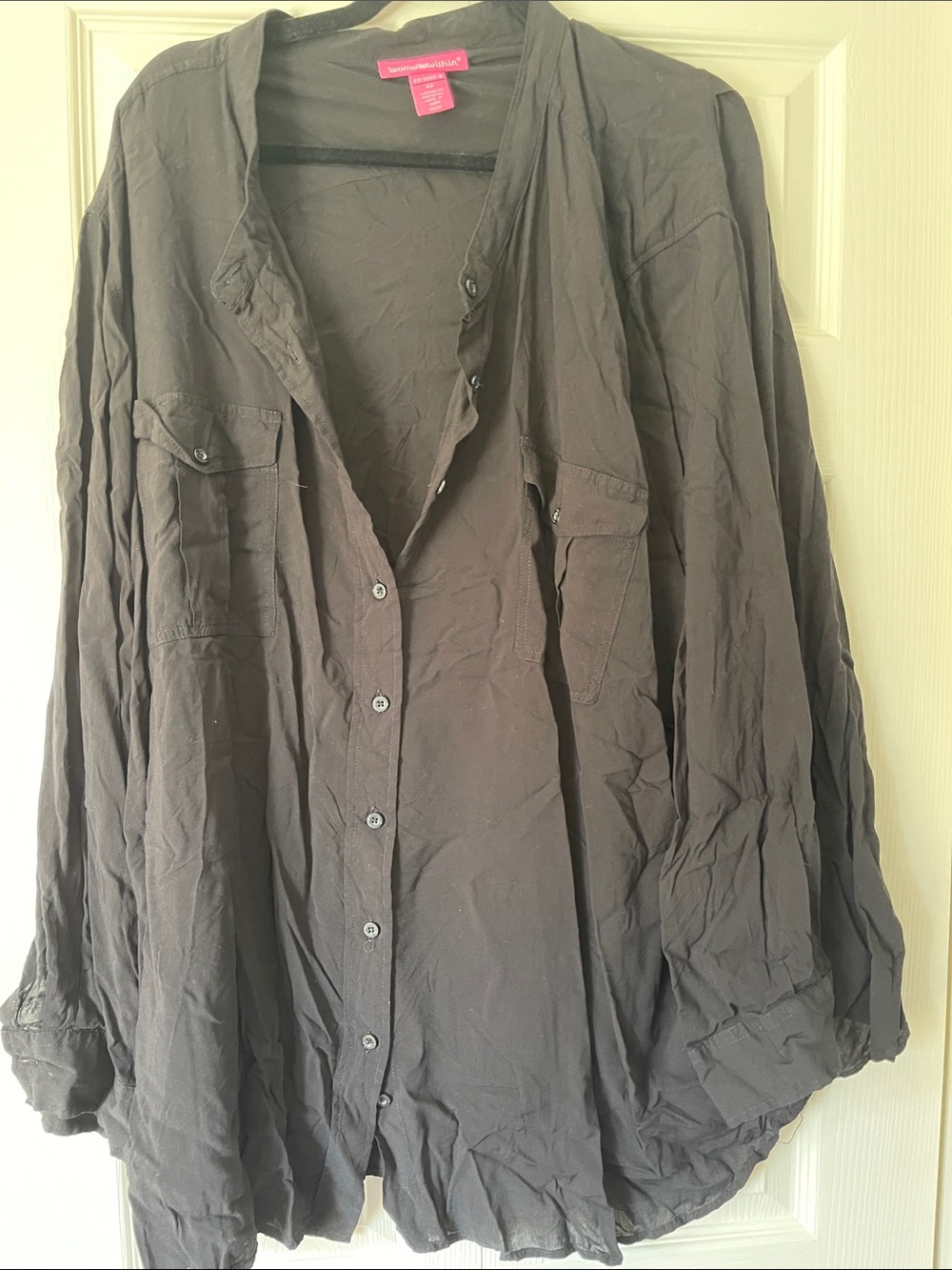Women Within- Dark Black Button-Front Lightweight Shirt Jacket